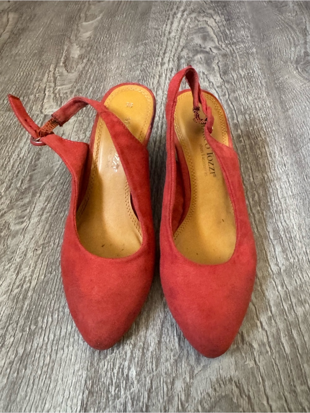 Marco Tozzi Red Suede Colorblock Geometric Wedge Slingback Heels Size EU 36 / US